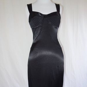 BLACK HALO satin black sheath dress